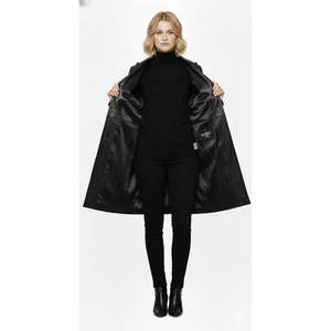 Abrigo de Piel de Oveja Negra Hecho a Mano de Lujo para Mujer, Talla XS, Tejido de Tela Suave al Tacto, Botones Cubiertos de Cuero para Invierno - Product Image 4