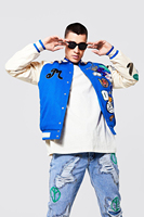 Blouson Bomber Varsity Homme Streetwear avec Patchs Brodés Personnalisés Col Montant Capuche en Toile
