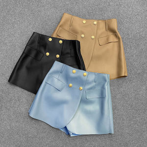 Jupe en cuir véritable pour femme, taille mi-haute, coupe classique, décontractée, avec cordon de serrage, grandes tailles, écologique, infroissable, séchage rapide - Product Image 5