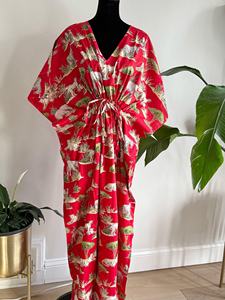 Robe Kaftan Bohème d'Été pour Femme en Coton Imprimé à la Main Écologique, Cache-Maillot de Plage Imprimé à la Main - Product Image 3