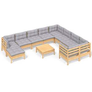 Conjunto de Muebles de Jardín de Madera de Pino Maciza en Gris, Tela 100% Poliéster, Muebles de Exterior Duraderos y Elegantes - Product Image 2