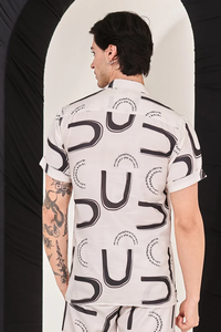 Chemise Homme Manches Courtes en Mélange de Coton Blanc à Motif Imprimé Décontractée Boutonnée Coupe Slim pour l'Été, le Streetwear, le Bureau, les Fêtes et le Quotidien - Product Image 2