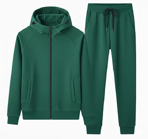 Conjunto deportivo con capucha para hombre, color verde oliva, sudadera con cremallera y pantalones jogger con cordón, conjunto de 2 piezas. - Product Image 2