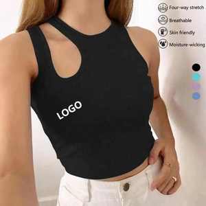 Débardeur de yoga en tricot pour femme avec logo personnalisé, soutien élevé, sans manches, pour l'entraînement estival - Product Image 5