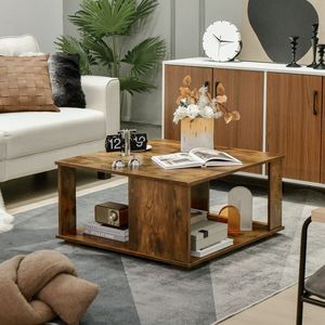 Tavolino da Caffè Quadrato a 2 Livelli con Piedini Antiscivolo e Spazio di Archiviazione - Product Image 2