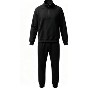 Ensemble de survêtement unisexe bleu marine 2026 à manches longues et demi-zip, couleur unie, coupe décontractée, 100 % coton mi-lourd, pour l'automne - Product Image 2