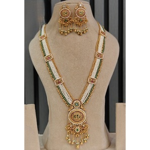 Ethnic Gold Plated Zircon <b>Necklace</b> Earrings <b>Set</b> With Tassel Design For Wedding Women's Jewelry Alloy Imitation <b>Pearl</b> Bezel - Product Image 1