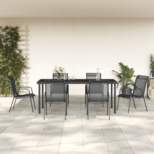 Set da pranzo da 7 pezzi in acciaio nero e Patio in Textilene elegante collezione da giardino - Product Image 1