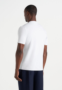 T-shirt en jersey de coton blanc pour homme, coupe ajustée, manches courtes, col rond, décontracté, respirant, couleur unie, design simple - Product Image 6