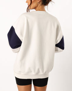 Sweat-shirt oversize à col rond pour femme, color-block, manches longues, en mélange de coton tricoté respirant, idéal pour l'automne - Product Image 2