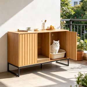 Lussuosa Cassetta per Gatti Ecologica in Legno, Grande Capacità, Forma Rettangolare, Facile da Pulire, per Soggiorno, con Funzione PC - Product Image 5