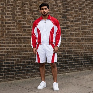 Custom <b>Men's</b> 2-Piece Summer Set | Rhinestone Cropped Zip-Up Jacket & Shorts | Customizable Logo Colors & Positions - Product Image 1