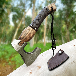 Custom Forged Carbon Steel Viking Style Axe <b>Bearded</b> Axe Rose Wood Tomahawk Premium Leather Sheath Best Gift Premium Hammer Axe - Product Image 1