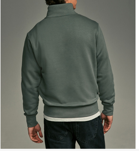 Sweat-shirt respirant en molleton de coton sur mesure 2026, élégant, à col montant, fermeture éclair 1/4, couleur verte unie, coupe régulière, OEM - Product Image 4