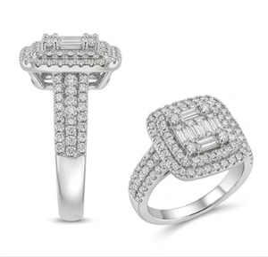 Anillo de Compromiso de Lujo con Doble Halo de Diamantes Cultivados en Laboratorio, Corte Esmeralda de 1.5ct, Certificado IGI, Oro Blanco de 14K, Venta al Por Mayor para Mujeres - Product Image 3