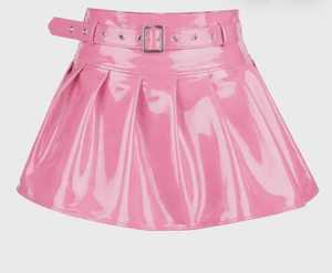 Mini-jupe plissée rose en PVC pour femme, taille haute, avec fermeture éclair sur le devant, design sans couture, gainante, pour usage quotidien, sans doublure - Product Image 2
