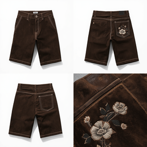 Pantalones Cortos de Gamuza Bordados Premium para Hombre, Transpirables y de Secado Rápido, Cintura Elástica, Estilo Urbano, Ecológicos, Color Marrón Oscuro - Product Image 3