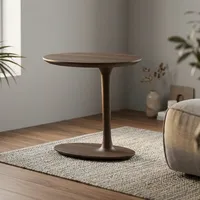Table d'appoint moderne en bois massif avec base sculpturale, table d'appoint ronde faite à la main pour la décoration du salon et de la chambre