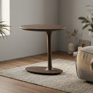 Modern Solid Wood Side <b>Table</b> With Sculptural Pedestal Base Handmade Round Accent <b>End</b> <b>Table</b> for Living Room Bedroom Decor - Product Image 5