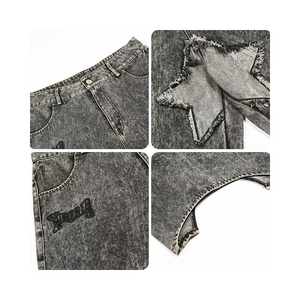 Shorts en jean pour hommes avec patch étoile personnalisé, style streetwear hip-hop, rétro, vente en gros - Product Image 6