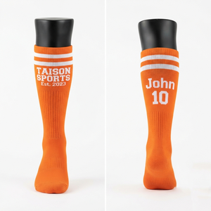 340 GSM Premium Polyester Spandex Men American Football <b>Socks</b> Orange Jacquard Custom Logo Woven Quick Dry Breathable - Product Image 1