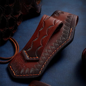 Handmade <b>Leather</b> <b>Pouch</b> Folding Knife Sharp Folding Blade <b>Leather</b> <b>Pouch</b> Wooden Grip Camping Hiking Outdoor Pocket Equipment - Product Image 3