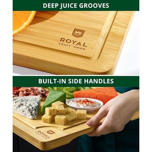 Set di Taglieri in Legno di Bambù per Preparazione Pasti con Scanalatura Profonda per il Succo e Manici Laterali per Tagliare e Servire - Product Image 1