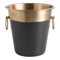 Seau à glace de luxe noir et or en acier inoxydable, rafraîchisseur de champagne et de vin rond moderne avec poignées annulaires, articles de bar élégants