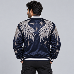 Chaqueta de Satén con Pedrería Elegante, Chaqueta Bomber Premium con Cristales Brillantes y Ajuste Cómodo para un Estilo Casual Urbano - Product Image 4