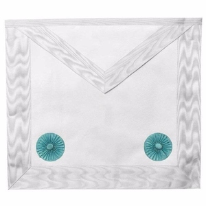 Fellowcraft Blue Lodge <b>Apron</b> All <b>White</b> Moire Two Turquoise Rosettes Custom Embroidered Master Mason <b>Apron</b> Wholesale Supplier - Product Image 6