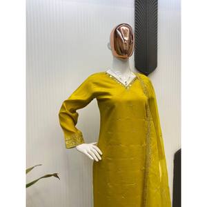 Designer Party Wear Suit <b>Set</b> with Embroidery and <b>Mirror</b> Work for Career Dressing - Product Image 1