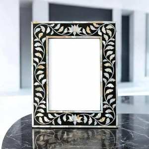 Luxury <b>Black</b> Bone Inlay Wooden Photo <b>Frame</b> Handmade Floral Picture <b>Frame</b> Decorative Tabletop Desktop Display <b>Frame</b> Home Office - Product Image 2