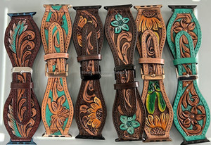 สายนาฬิกาหนังแท้ทำด้วยมือแท้ใหม่ออกแบบเองแบบตะวันตกลายดอกไม้เครื่องมือทาสีสายนาฬิกาเปลี่ยนสไตล์ตะวันตกสไตล์ Boho - Product Image 3