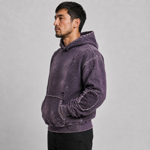 Wholesale men distressed <b>hoodie</b> with durable fabric <b>trendy</b> design comfortable fit and stylish distressed details for daily wear - Product Image 6