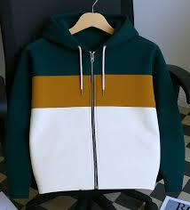 Three-Tone Color-Block <b>Zip</b> Hoodie – Mustard, Charcoal & <b>White</b> Wholesale Men’s Full-<b>Zip</b> Sweatshirt – Contrast Panel Streetwear - Product Image 2