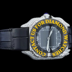 Reloj de Pulsera de Cuarzo de Alta Calidad para Uso Diario con Diamantes Moissanite, Esfera Negra con Números Romanos, Correa de Cuero, Disponible en Stock, para Hombre - Product Image 4