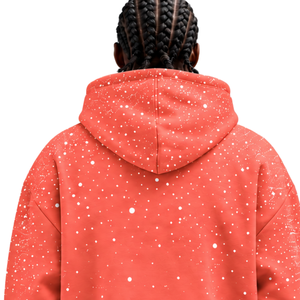 Coral <b>White</b> Speckled Print Men Pullover <b>Hoodie</b> <b>Oversized</b> Fleece Sweatshirt Drawstring Hood Kangaroo Pocket Casual Streetwear - Product Image 4