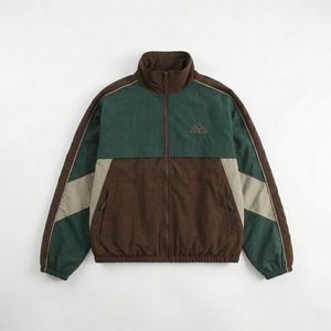 Brown, Forest Green & Khaki Panelled <b>Zip</b> Front Track Jacket Retro Unisex Windbreaker | OEM/ODM Private Label - Product Image 1