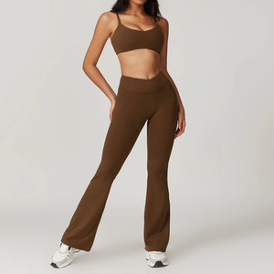 Ensemble de yoga athlétique taille haute respirant et uni pour femme, en tissu extensible pour mouvements flexibles, idéal pour le fitness et l'exercice - Product Image 2