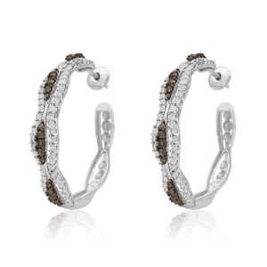 2.41 Cttw Round Cut White & Brown Natural Diamond <b>Drop</b> Dangle Earrings for Women in 925 Sterling Silver, Screw <b>Back</b>, Prong - Product Image 1