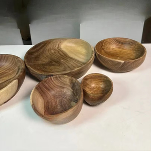 Ensemble de bols en bois massif, grands bols faits à la main, écologiques, pour la cuisine, la table à manger, les salades, les soupes, les collations, le service à table - Product Image 1