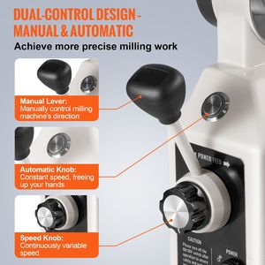 Macchina Fresatrice da Tavolo 120V con Alimentazione Elettrica, Coppia 450 lb, Velocità di Rotazione Regolabile 0-200 RPM, Asse Z per Tavolo con Coppia 450 lb - Product Image 5
