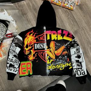 TREZZ Men's Hooded Streetwear Sweatshirt Oversized Printed Design Black Polyester Knitted Autumn Wear - Product Image 5