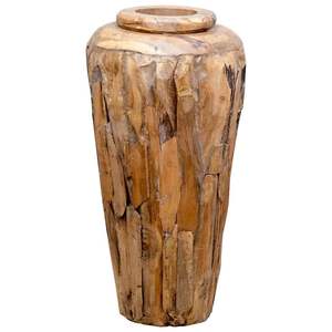 Vase en bois de teck massif 15,7x31,5 cm, ornement de jardin, décoration ornée - Product Image 1