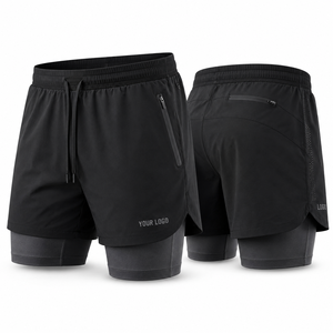 Pantalones Cortos Deportivos 2 en 1 para Hombre, Color Negro Sólido, Personalizados, de Doble Capa, con Cordón Ajustable, Secado Rápido, Transpirables, para Correr - Product Image 5
