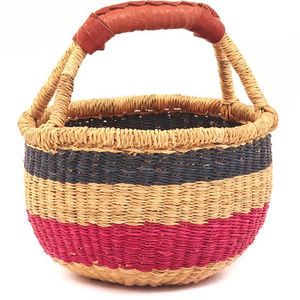 Cesta de mimbre de algas marinas a rayas azul marino, beige y magenta, tejida con hierba natural, para macetas, venta al por mayor a bajo precio - Product Image 2