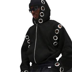 Sudadera con capucha unisex de algodón grueso y cómodo con cremallera frontal, diseño antiarrugas y ojales metálicos personalizados para hombre - Product Image 3