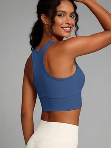 High Coverage Sport Brassiere Seamless <b>Compression</b> Long Line Bra Removable Cups Training <b>Top</b> Fitness Apparel Wholesale Blanks - Product Image 2