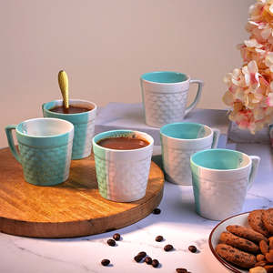 Set of 6 Fish Scale Textured Ceramic <b>Tea</b> <b>Mugs</b> Porcelain Vintage Style 90ml/200ml/220ml Cups for Afternoon <b>Tea</b> - Product Image 2