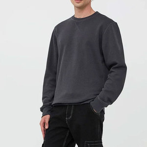 Sweat-shirt à col rond pour homme, couleur unie, coton, coupe classique, décontracté, pour l'automne, gris foncé - Product Image 6